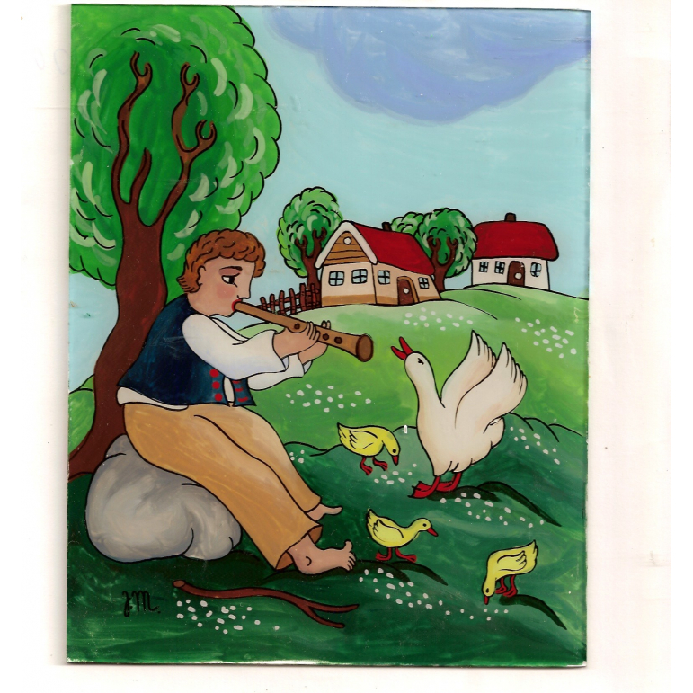 Painting on glass - shepherd goose