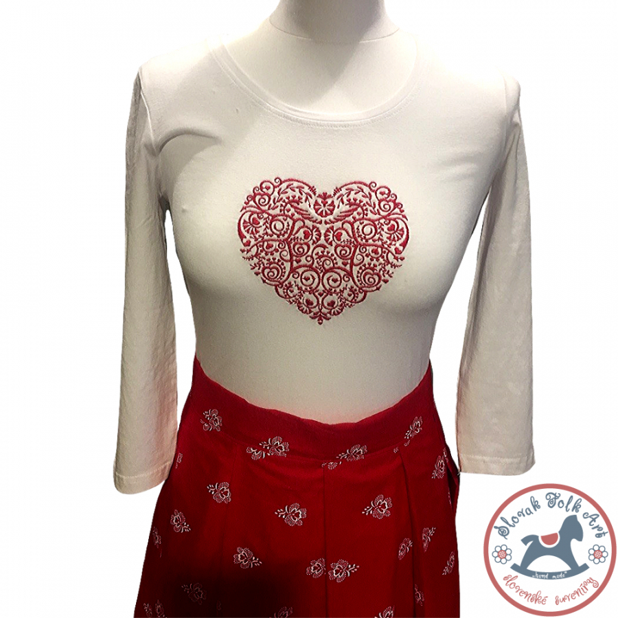 Dámske tričko Vyšívané červené srdce (dlhý rukáv)