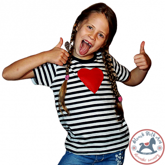 Children's whistling T-shirt (striped with heart)