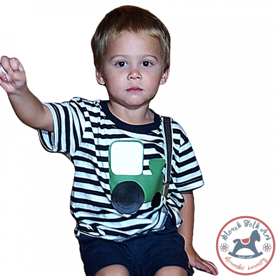 Children's whistling T-shirt (striped with train)