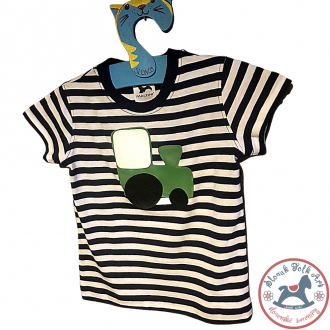 Children's whistling T-shirt (striped with train)