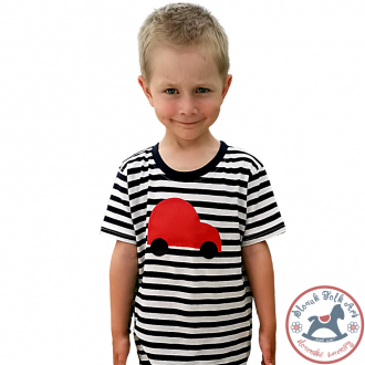 Children's whistling T-shirt (striped with car)