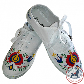 Women's white folklore sneakers with colorful ornament