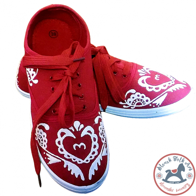 Women's folklore sneakers red with white ornament