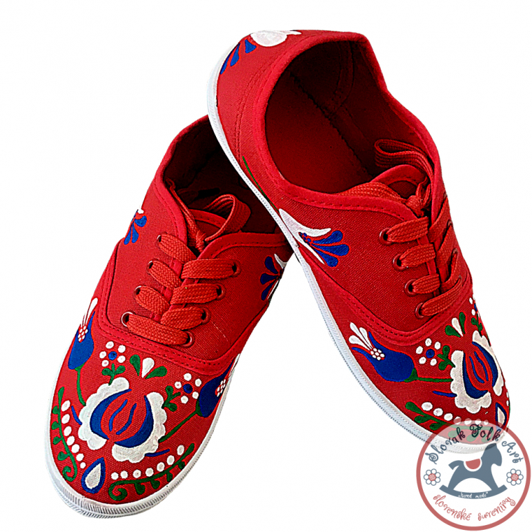 Women's folklore sneakers red with color ornament