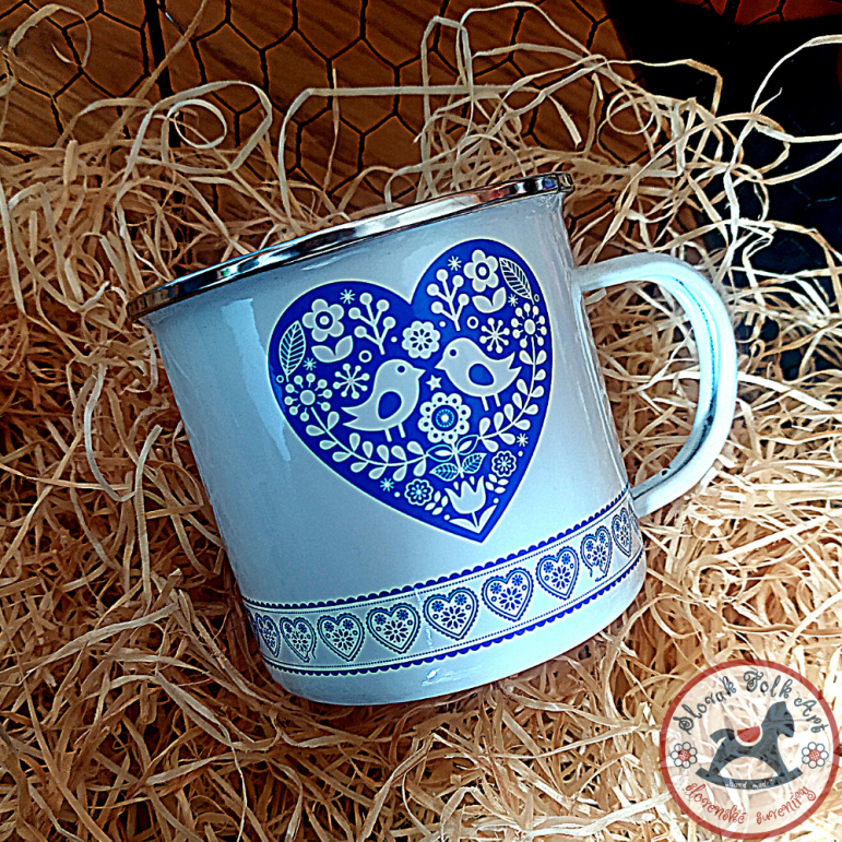 Enamel cup folk white heart