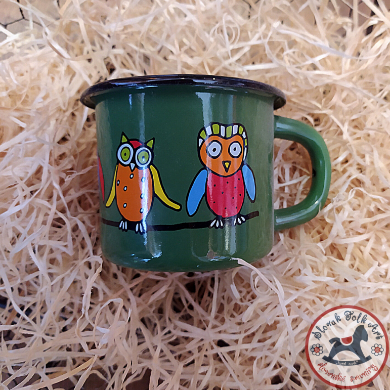 Enamel mug Owl (green)