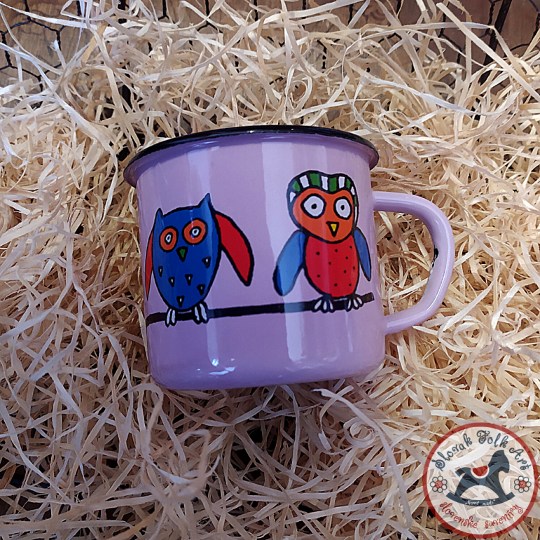 Enamel mug Owl (purple)