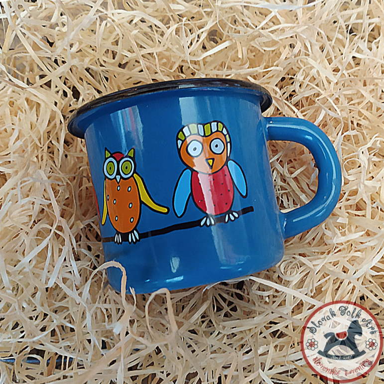 Enamel mug Owl (turquoise)
