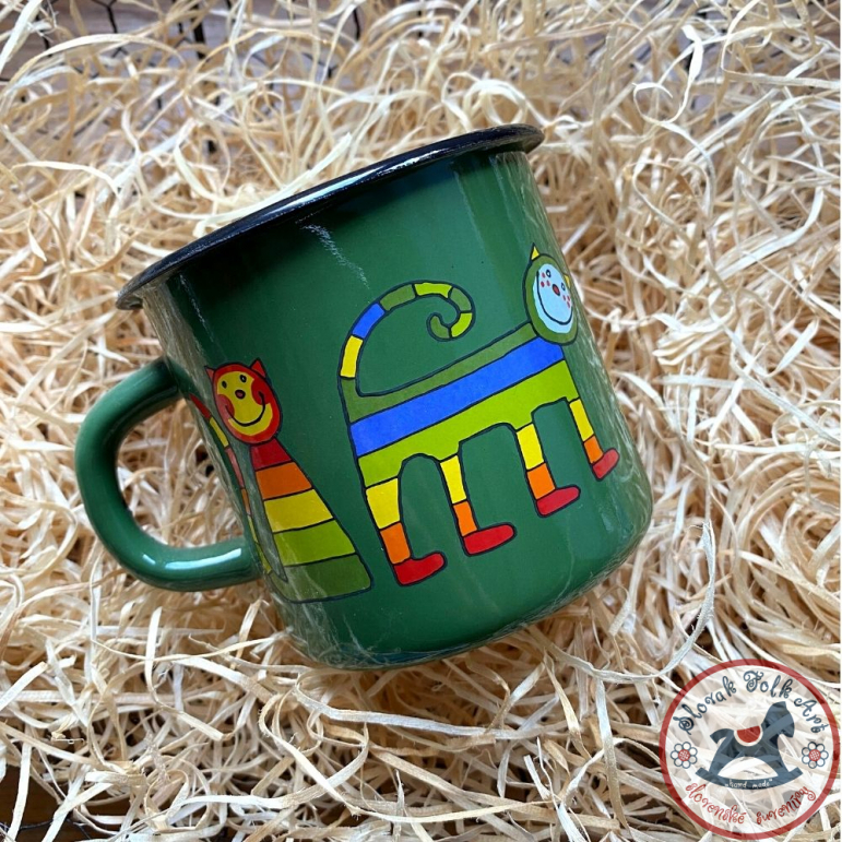 Enamel mug Cat (green)