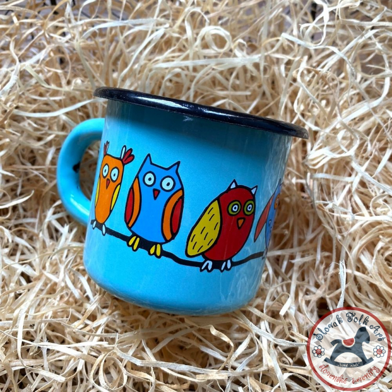 Enamel mug Owl (pale blue)