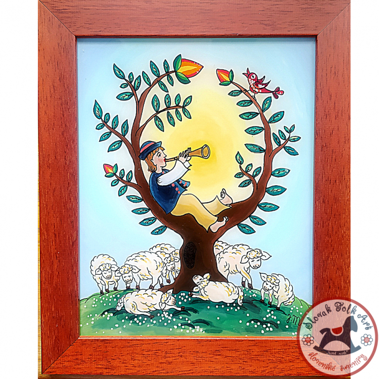 Painting on glass - Shepherd of sheep 3