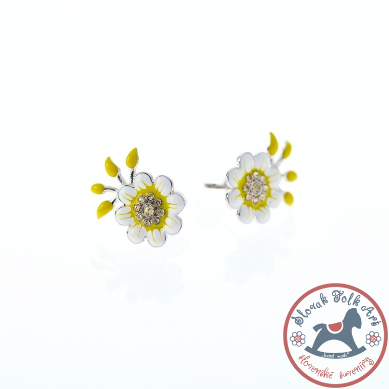 Yellow peony earrings with leaves