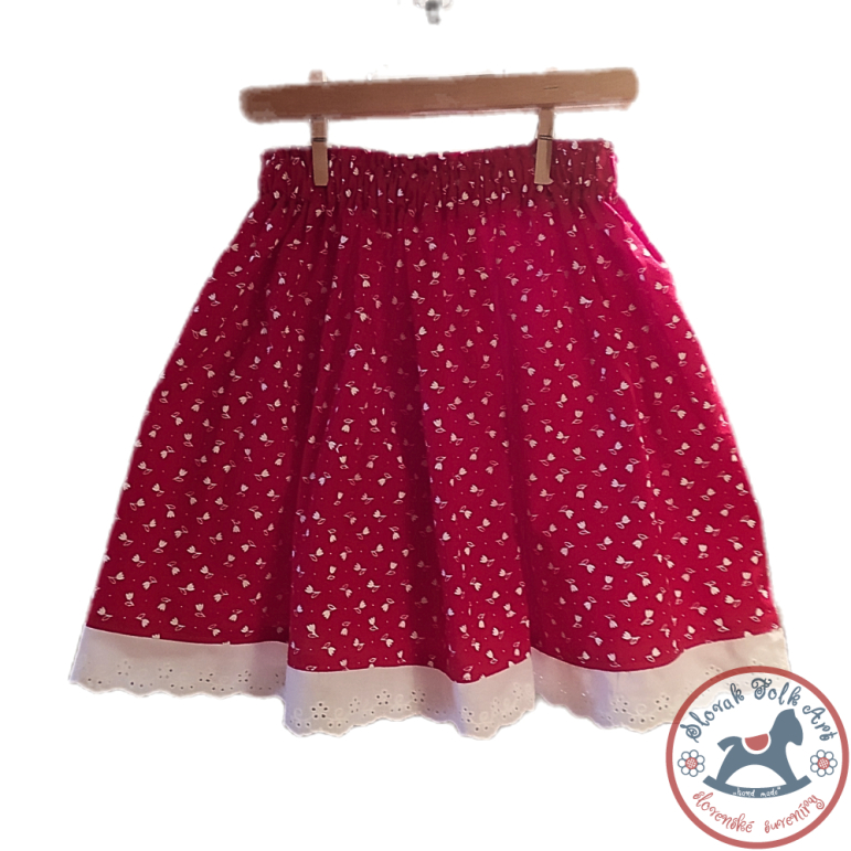 Children's folk skirt /red with tulips/