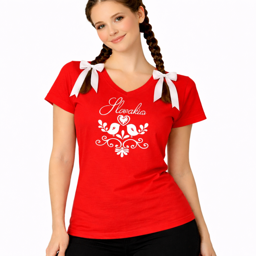 Dámske tričko Slovakia červené – biely vtáčik