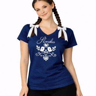 Dámske tričko Slovakia modré – biely vtáčik