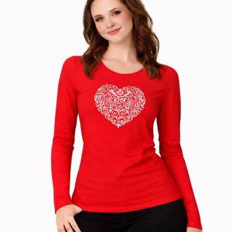 Dámske tričko s dlhým rukávom – folklórne srdce (červené)