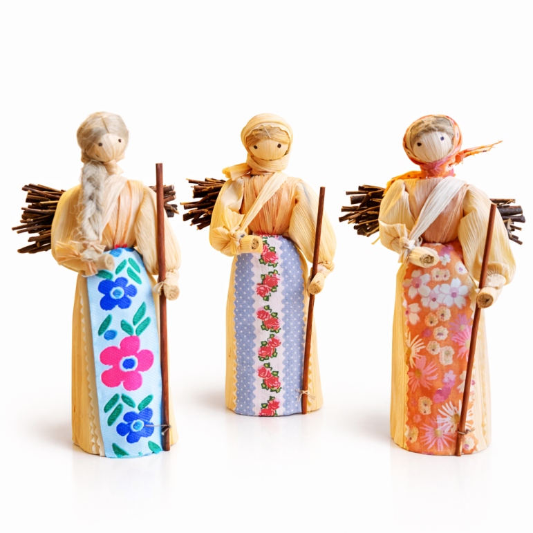 Corn husk doll with wood