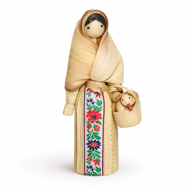 Corn husk doll with a goose