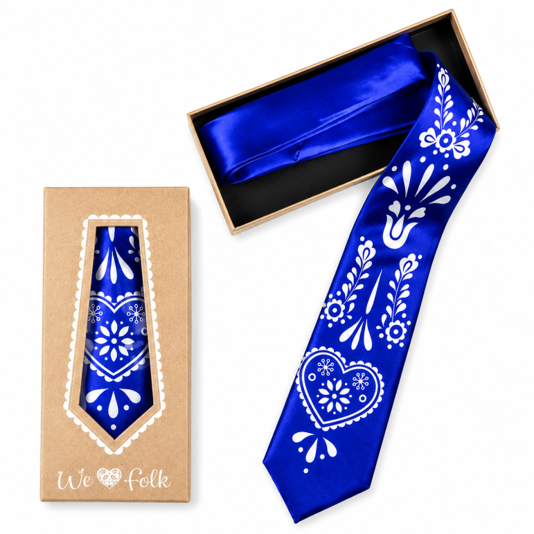 Tie with folk motif (blue)